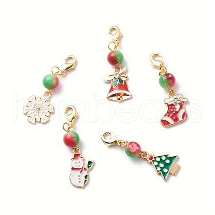 Christmas Seed Glass Beads & Resin Pendant Decoration HJEW-JM00749-S-1