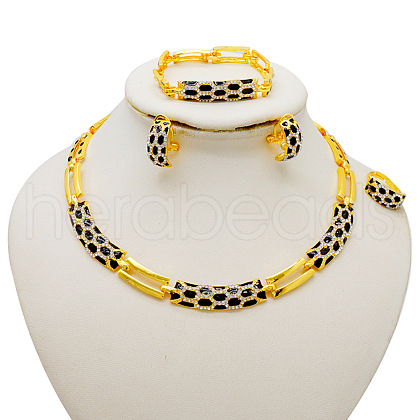 Snakeskin Pattern Alloy Rhinestone Enamel Pendant Necklaces & Ear Clip & Ring & Link Bracelets Sets FS-WG652F0-04-1