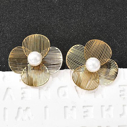304 Stainless Steel Plastic Imitation Pearl Stud Earrings EJEW-D308-07G-1