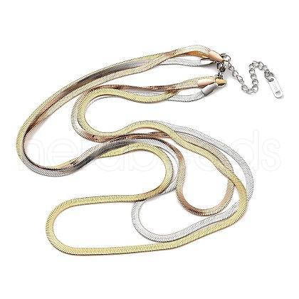 304 Stainless Steel Multi Layered Flat Snake Chain Necklaces NJEW-H043-14MC-1