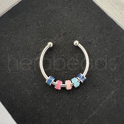 304 Stainless Steel Enamel Disc Beaded Adjustable Open Rings FS-WGAD8B0-02-1