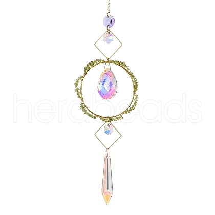 Natural Peridot Chips Hanging Ornaments G-Z051-01G-1