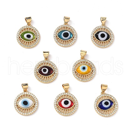 Lampwork Evil Eye Pendants with Clear Cubic Zirconia ZIRC-L102-11G-1