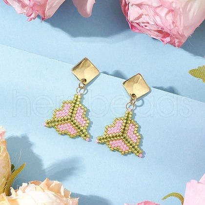 MIYUKI Delica Beads & 304 Stainless Steel Dangle Stud Earrings EJEW-MZ00418-03-1
