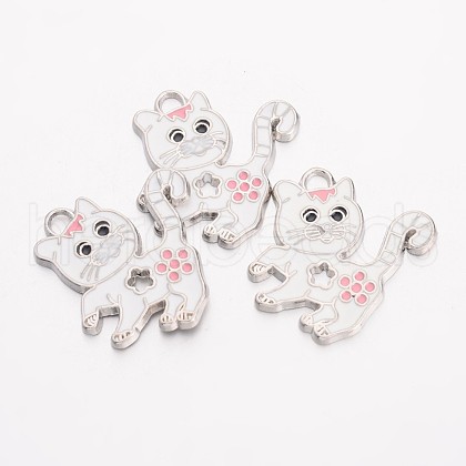 Alloy Enamel Kitten Pendants X-EA556Y-1-1