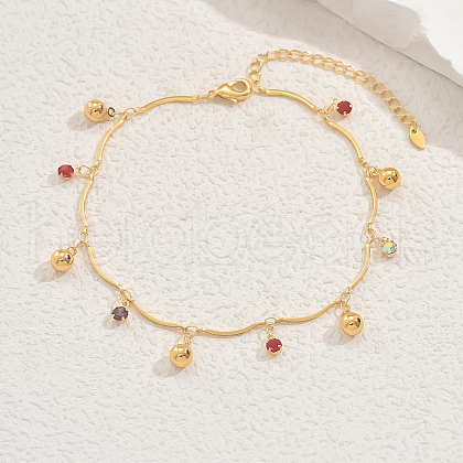 Bohemian Style Brass Colorful Rhinestone Round Tassel Anklets for Women's Party Beach BO1935-1