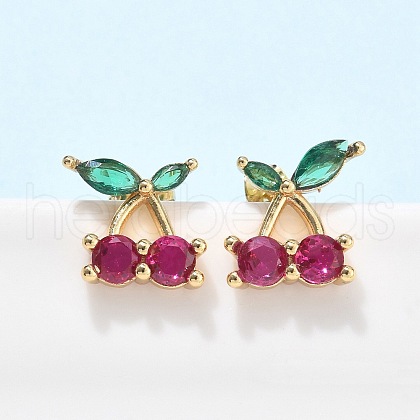 Brass Cubic Zirconia Stud Earrings EJEW-Q017-02G-1