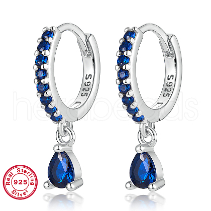 925 Sterling Silverr Micro Pave Cubic Zirconia Geometric Teardrop Hoop Earrings JL9080-12-1