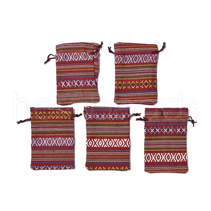 Ethnic Style Cloth Packing Pouches Drawstring Bags X-ABAG-R006-10x14-01G-1