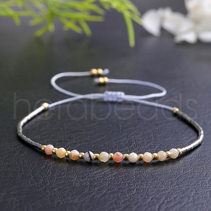 Women's Natural Rose Quartz Faceted Round Beaded Braided Bracelets for Women OH4835-1