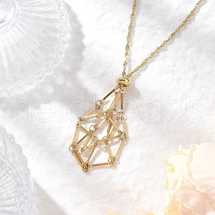 304 Stainless Steel Empty Macrame Pouch Pendant Singapore Chain Necklace Making NJEW-JN05283-02-1