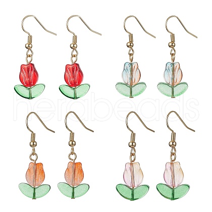 4 Pairs 4 Colors Tulip Flower Lampwork Dangle Earrings EJEW-JE05526-S-1