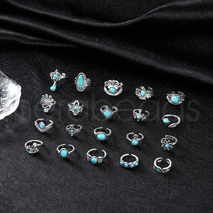 20Pcs Bohemian Style Alloy with Resin Cuff Rings FS-WG5AD72-01-1
