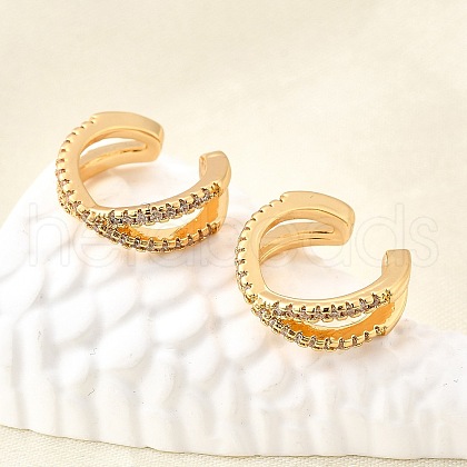 Brass Micro Pave Clear Cubic Zirconia Cuff Earrings EJEW-F370-26G-1