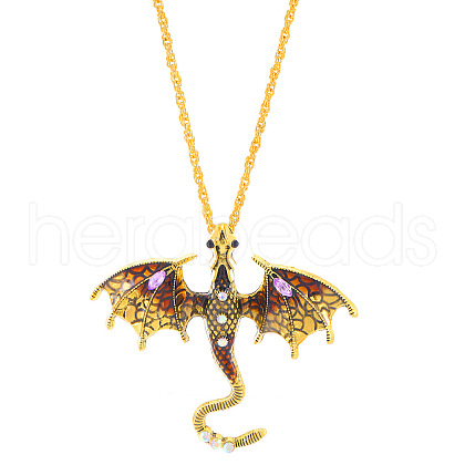 Alloy Enamel Dragon Pendant Necklaces NJEW-V005-01AG-03-1