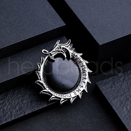 Natural Obsidian Metal Flying Dragon Wrapped Pandants PW-WG22555-04-1