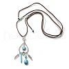 Bohemian Style Alloy Feather & Synthetic Turquoise Heart Long Pendant Necklaces for Women NJEW-G158-01A-5