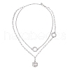 304 Stainless Steel Ring Hexagon Pendant Double Layer Necklaces for Women NJEW-JN05311-5