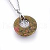 Natural Unakite Flat Round Pendants G-I357-A07-2