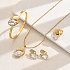 Oval Stainless Steel Rhinestone Bracelets & Earrings & Necklaces & Rings Sets for Women JD9188-1-2