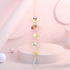 Wire Wrapped Natural Mixed Stone Ring with Tree of Life Pendant Decorations HJEW-K046-05G-02-1