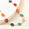 Brass Colorful Enamel Donut Link Chain Necklaces for Women NJEW-D314-04G-2