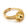 Round Brass Micro Pave Clear Cubic Zirconia Adjustable Ring Settings KK-D378-35G-4