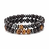 2Pcs 2 Style Natural Wood & Tiger Eye & Synthetic Hematite Stretch Bracelets Set BJEW-JB07940-1