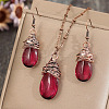Teardrop Alloy Glass Pendant Necklaces & Dangle Earrings Sets FS-WGF6564-01-3