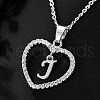 Brass Micro Pave Clear Cubic Zirconia Hollow Heart with Initial Pendant Necklaces WG4069A-15-1