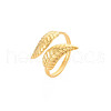 Ion Plating(IP) 304 Stainless Steel Leaf Open Cuff Ring for Women RJEW-S405-175G-3