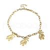 304 Stainless Steel Triple Leaves Pendant Paperclip Chain Necklaces NJEW-K389-02G-2