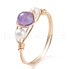 Copper Wrapped Natural & Synthetic Gemstone Ring for Women RJEW-JR00433-5