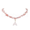 Cherry Quartz Glass Chip & Imitaton Round Pearl Beaded Adjustable Necklaces NJEW-JN05227-01-2