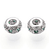 Rhodium Plated 925 Sterling Silver Pave Green Cubic Zirconia Spacer Beads STER-T007-14P-2