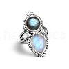 Teardrop & Oval Bohemian Style Zinc Alloy with Resin Imitation Moonstone/Rhinestone Finger Rings FS-WGFB6C4-03-4