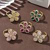 Flower Brass Micro Pave Cubic Zirconia Cuff Rings for Women RJEW-A069-14G-1