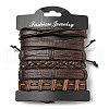 6Pcs 6 Style Adjustable Braided Imitation Leather Cord Bracelet Set with Waxed Cord for Men BJEW-F458-12-6