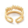 Brass with Cubic Zirconia Open Cuff Rings RJEW-B053-03-3