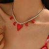 Elegant Brass Pave Clear Cubic Zirconia Tennis Chain Heart Moon Pendant Bib Necklaces for Women GA9034-2
