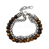 Natural Tiger Eye Round Beads Multi-strand Bracelets BJEW-D330-02P-08-4