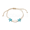 Synthetic Turquoise & Cowrie Shell Braided Starfish & Shell Shape Bead Bracelets for Women BJEW-JB11259-3