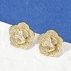 Flower Brass Micro Pave Clear Cubic Zirconia Stud Earrings EJEW-M082-19G-2