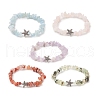 Natural Mixed Gemstone Chips & Alloy Starfish Beaded Stretch Bracelet for Women BJEW-JB09233-1