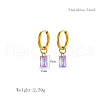 Elegant Stainless Steel Purple Cubic Zirconia Rectangle Hoop Earrings LR9784-2