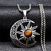 Gothic Moon Sun 304 Stainless Steel Pave Natural Tiger Eye Pendant Necklaces for Women FS-WG56BEB-01-1