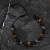 Natural Tiger Eye & Obsidian & Synthetic Hematite Round Beads Braided Bead Bracelets SQ0570-1