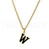 304 Stainless Steel Black Enamel Initial Pendant Twisted Chain Necklaces WG978E8-23-1