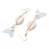 Natural Cowrie Shell Glass Dangle Earrings EJEW-JE06385-03-4