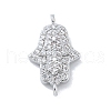 Rack Plating Brass Micro Pave Clear Cubic Zirconia Religion Hamsa Hand Connector Charms KK-A23410-053P-1